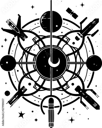 A minimalist black-and-white poster combining Star Wars symbols and the phrase 