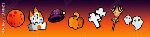 Cute and Spooky Halloween Vector Icons.adorable, animal, art, baby, black cat, bones, candle, candy corn, cartoon, cauldron, celebrate, character, child, concept, creepy, cute, decoration, design, dri