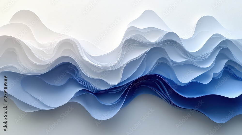 Fototapeta premium Abstract wave pattern created from layered paper in shades of blue and white, evoking tranquility