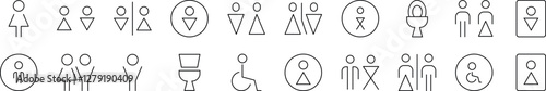 Toilet Bundle of Thin Icons. Editable Stroke. Perfect for Web Sites, Books, Cards, Apps