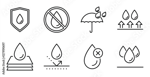 Water Resistance and Waterproof Icon Set for Product Protection and Safety