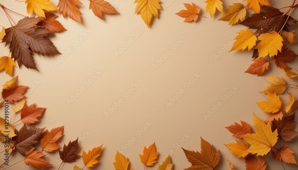 Autumn Leaves Arrangement on Beige Background for Seasonal Decor Autumn Leaves Arrangement on Beige Background for Seasonal Decor