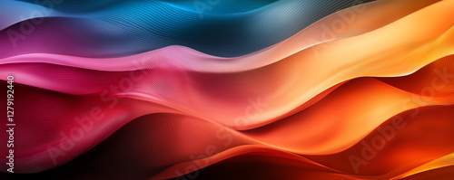 Vibrant wavy lines in shades of blue, pink, orange, and red create dynamic abstract background. flowing patterns evoke sense of movement and energy
