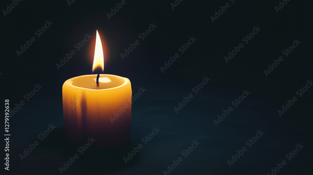 A single candle flame glowing softly in complete darkness A single candle flame glowing softly in complete darkness
