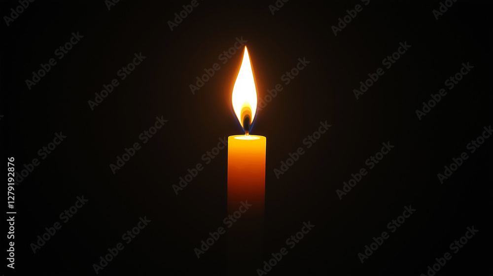 A single candle flame glowing softly in complete darkness A single candle flame glowing softly in complete darkness