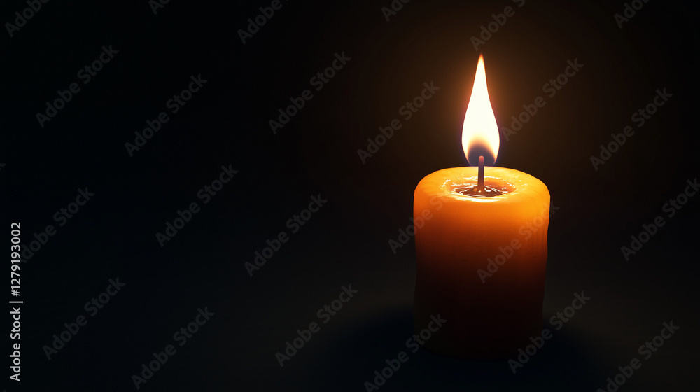 A single candle flame glowing softly in complete darkness A single candle flame glowing softly in complete darkness