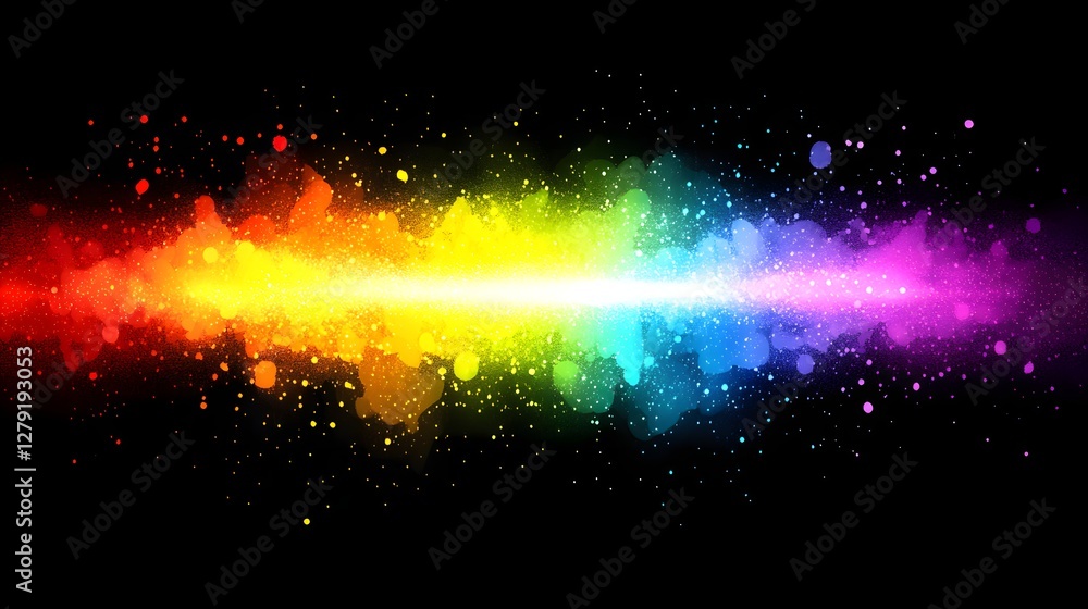 Obraz premium Abstract Rainbow Explosion with Vibrant Light and Spectrum of Colors on a Dark Background