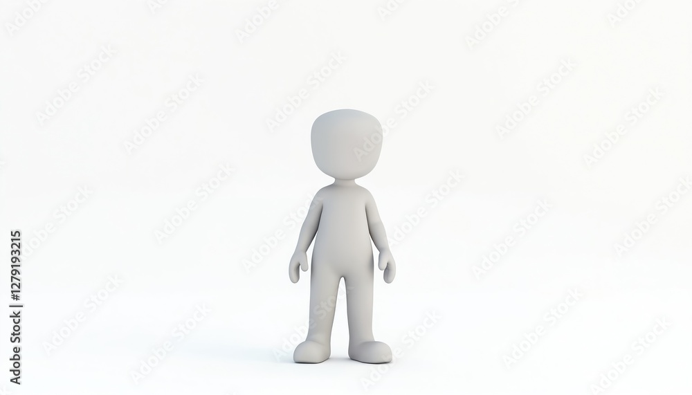 3D white cartoon character standing on clean white backdrop. Simple minimal figure for business technology presentation, web design reference. Avatar model with blank copy space. Modern design 3D white cartoon character standing on clean white backdrop. Simple minimal figure for business technology presentation, web design reference. Avatar model with blank copy space. Modern design