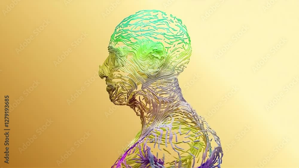 Abstract Conceptual Digital Art of Human Head in Profile on Gold ...