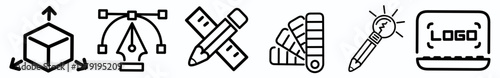 Hand drawn of content creator stickers set in black white style. Multimedia and entertainment concept vector illustration isolated on white background.
