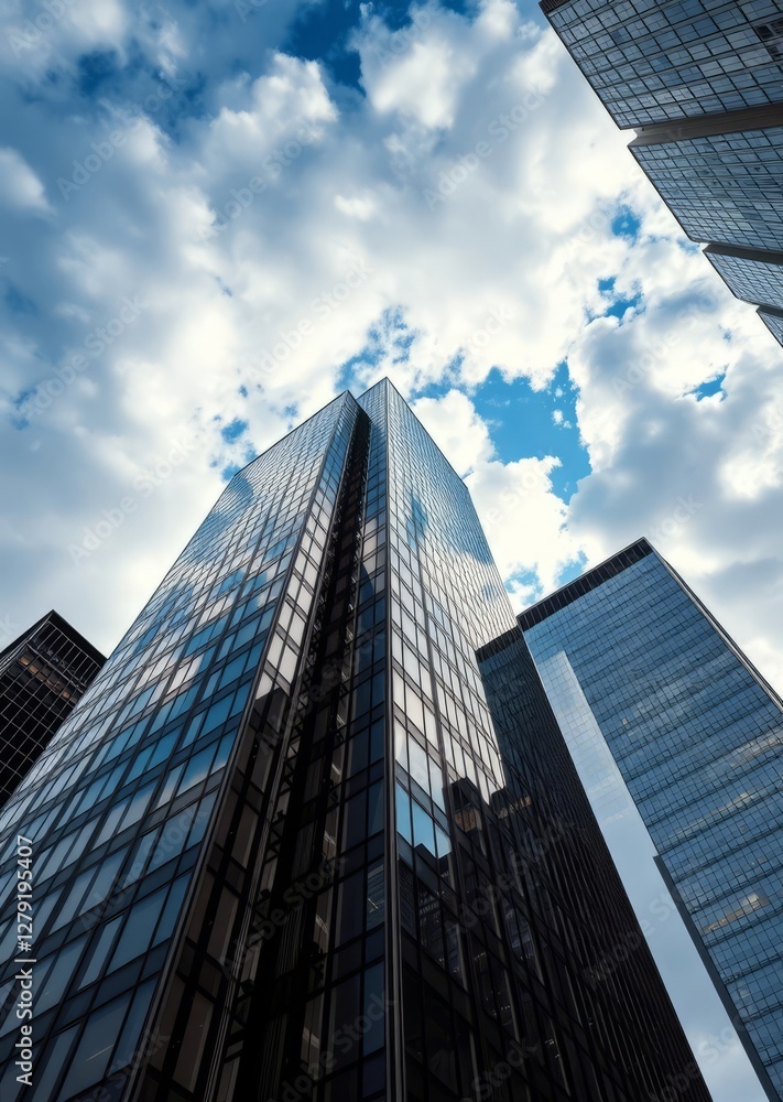 Dramatic perspective on highrise skyscraper office building with cloudy blue sky skyscraper city building skyscraper downtown business architecture cityscape Dramatic perspective on highrise skyscraper office building with cloudy blue sky skyscraper city building skyscraper downtown business architecture cityscape