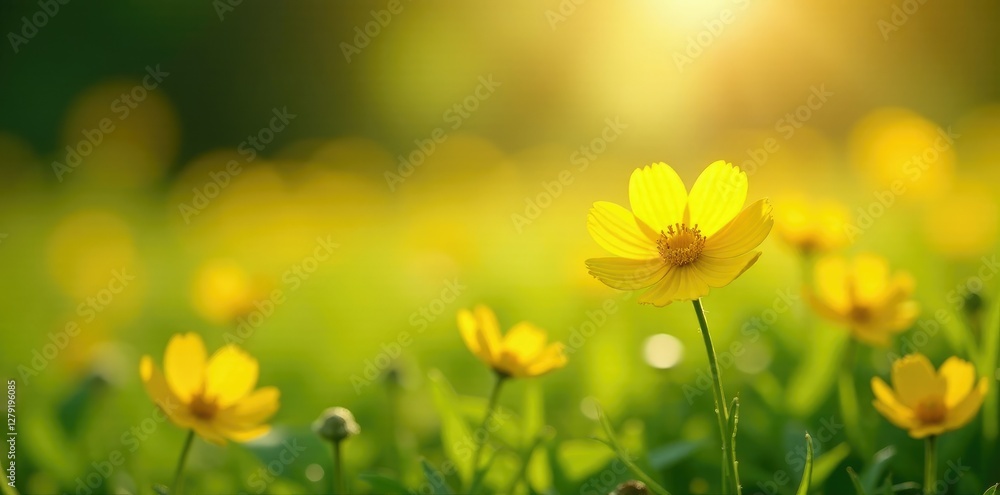 Fototapeta premium Softly glowing buttercups light up the sunny meadow, flowers, blooms