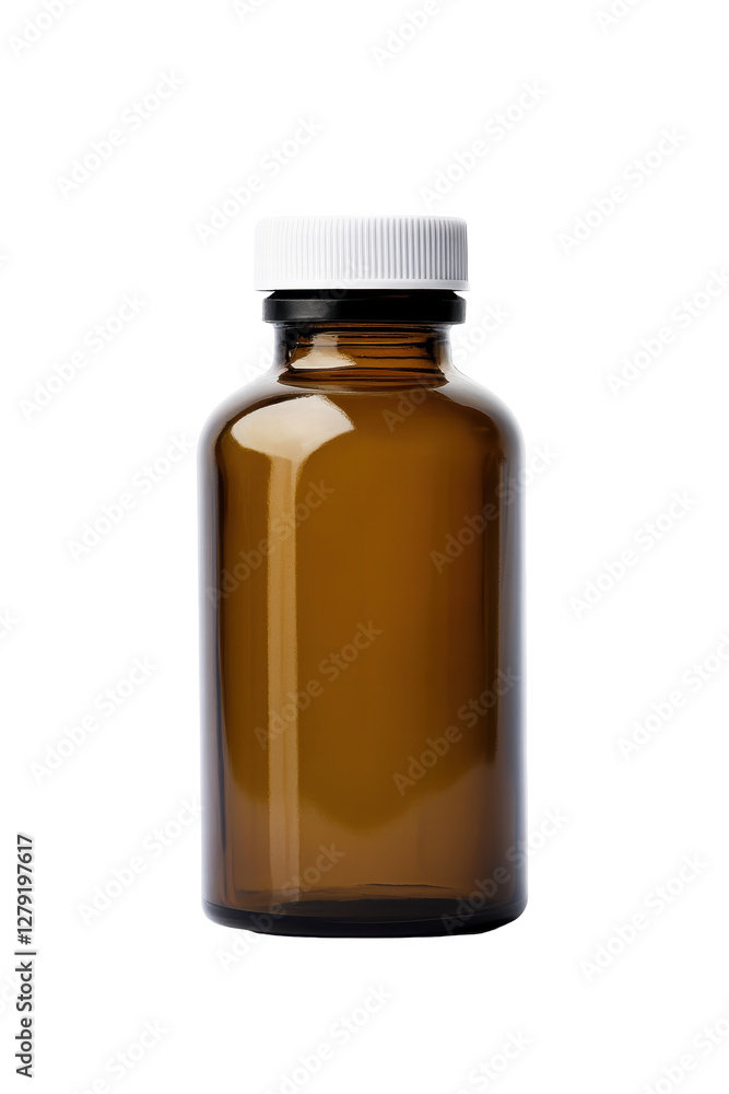 Isolated Brown Glass Bottle with White Cap Isolated Brown Glass Bottle with White Cap