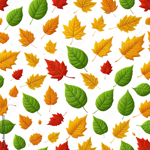 Colorful Autumn Leaves Pattern on a Transparent Background with Various Shapes and Sizes