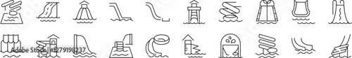 Water Slide Icon Set for UI, Placards, Books, Apps. Editable Stroke. Perfect for Web Sites, Books, Cards, Apps