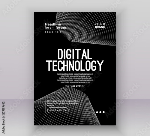 White black gradient technology digital cover connect template, abstract cyber nano information communication, innovation future tech data, internet network connection, Ai big data line illustration