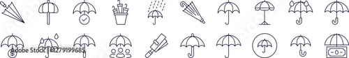 Umbrella Outline Simple Linear Image Collection. Editable Stroke. Perfect for Web Sites, Books, Cards, Apps
