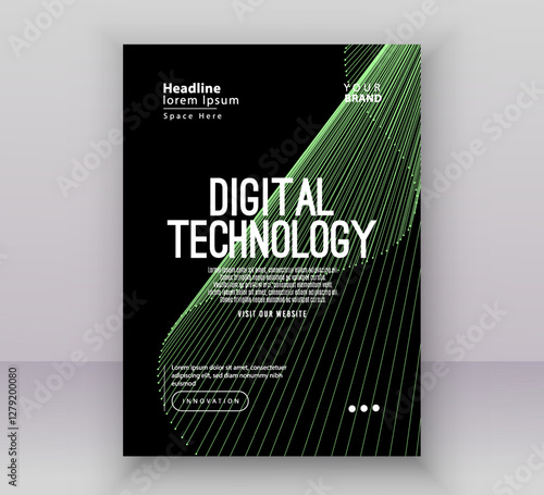 Gold black gradient technology digital cover connect template, abstract cyber nano information communication, innovation future tech data, internet network connection, Ai big data line illustration