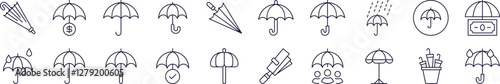 Umbrella Set of Thin Icons. Editable Stroke. Perfect for Web Sites, Books, Cards, Apps