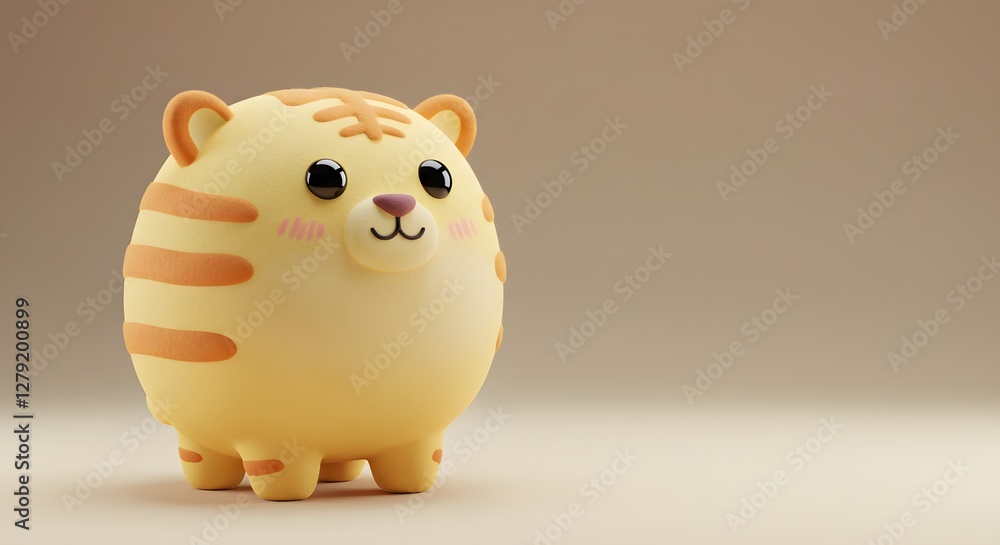 Cute Round Tiger Character Standing with Big Eyes and Cheerful Expression Cute Round Tiger Character Standing with Big Eyes and Cheerful Expression
