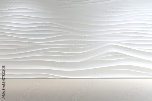 Fototapeta Naklejka Na Ścianę i Meble -  Minimalist white wall texture with delicate wave patterns creates serene atmosphere. Ideal for modern interiors, this design adds depth and elegance to any space