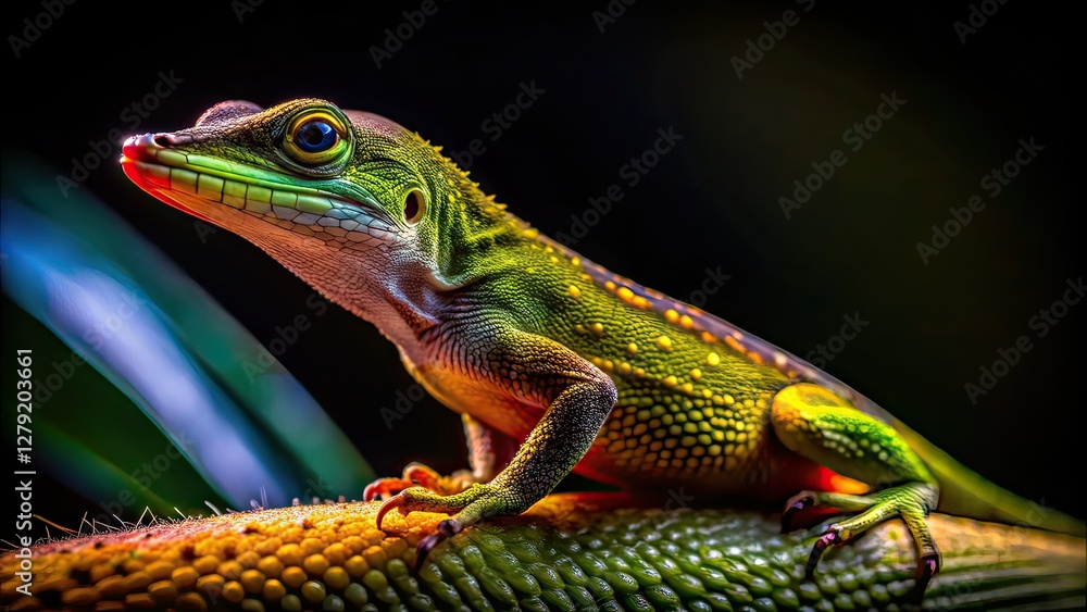 Naklejka premium Invasive Cuban Anole Silhouette at Night - Wildlife Photography