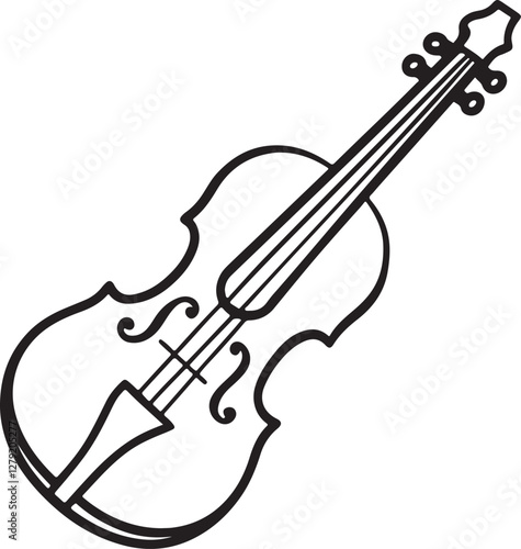 violin line art, black outline, vector and illustration, line art and outline
