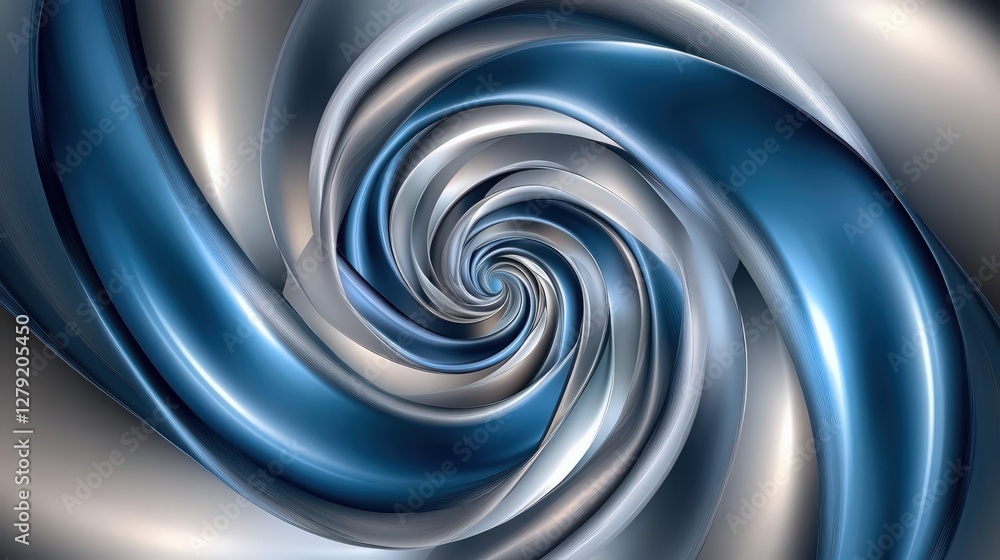 Fototapeta premium Elegant Metallic Spiral Abstract Design in Blue and Silver tones