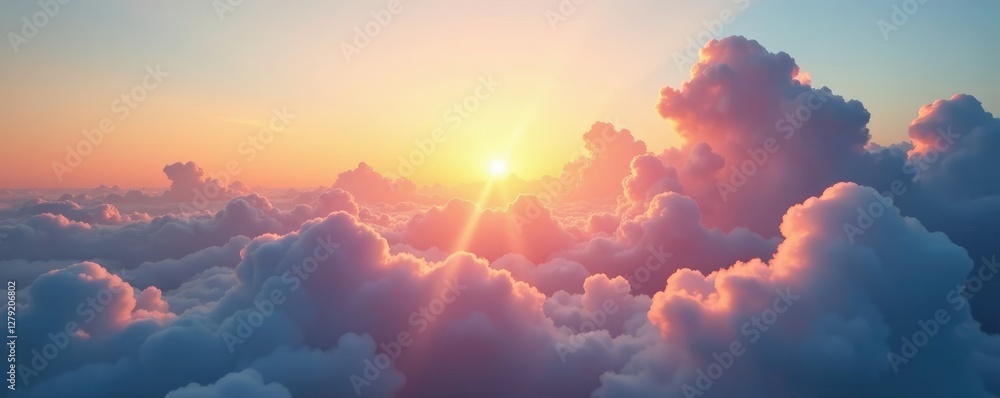 Fototapeta premium Softly glowing clouds illuminate the morning sky, cloudy sky, morning glow, radiant light