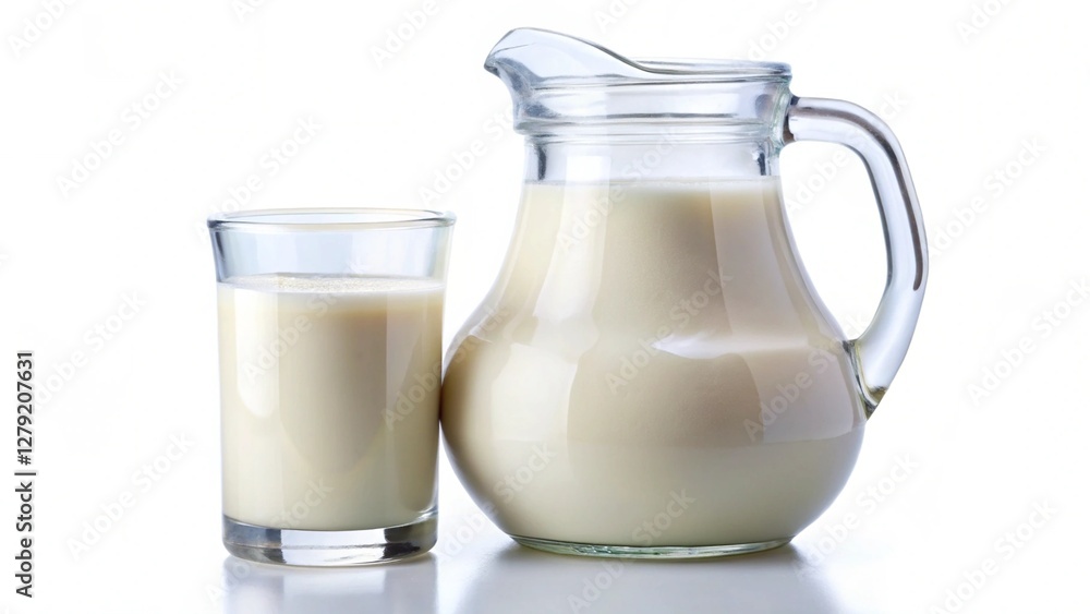 Glass jug and transparent glass filled with fresh milk on a bright white background illustrating dairy products and nutrition concepts
Glass jug and transparent glass filled with fresh milk on a bright white background illustrating dairy products and nutrition concepts