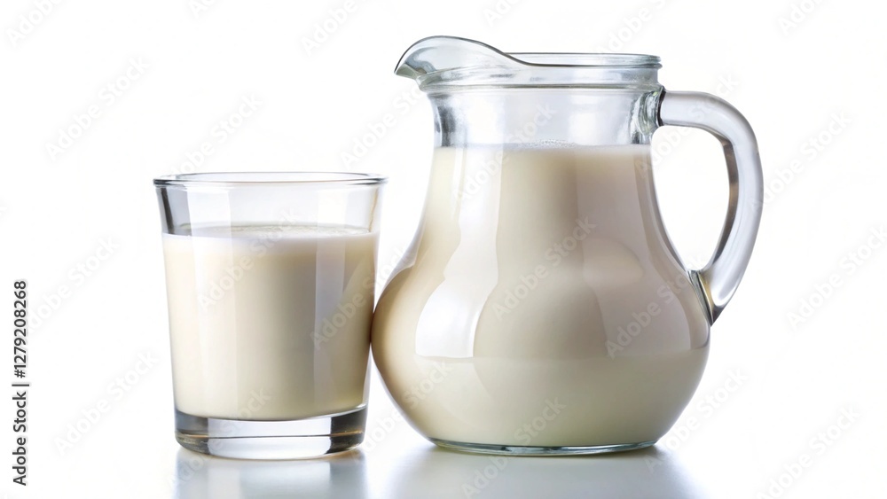 Glass jug and transparent glass filled with fresh milk on a bright white background illustrating dairy products and nutrition concepts
Glass jug and transparent glass filled with fresh milk on a bright white background illustrating dairy products and nutrition concepts