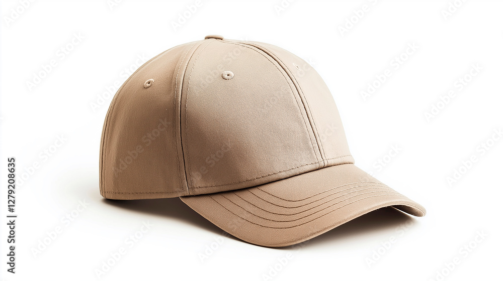 Beige baseball cap isolated on white background representing fashion and protection Beige baseball cap isolated on white background representing fashion and protection
