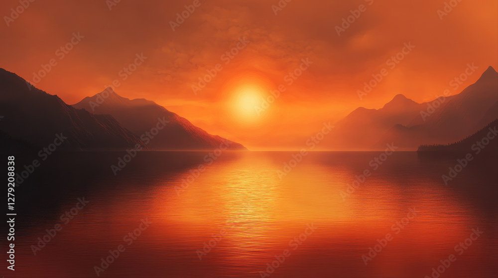 ruby sunset casting warm glow over tranquil lake and mountains ruby sunset casting warm glow over tranquil lake and mountains