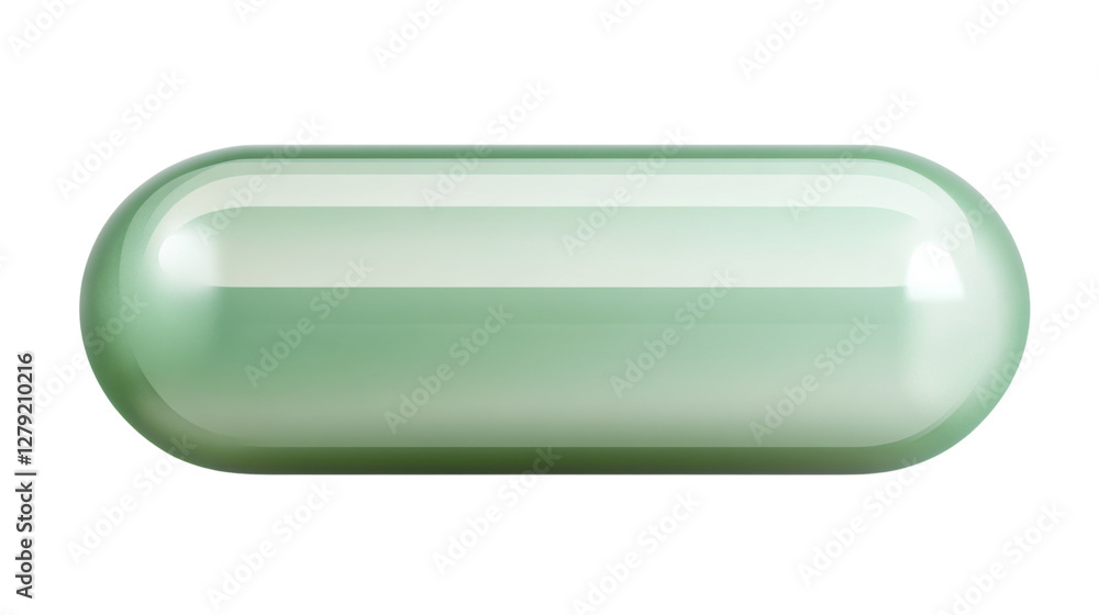 A light green pill with a faint shimmer, isolated on a transparent background for a calming effect. A light green pill with a faint shimmer, isolated on a transparent background for a calming effect.