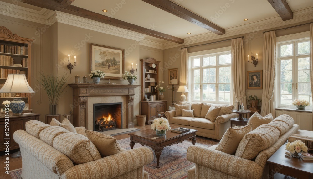 Cozy and Elegant Living Room with Inviting Fireplace and Decor Cozy and Elegant Living Room with Inviting Fireplace and Decor