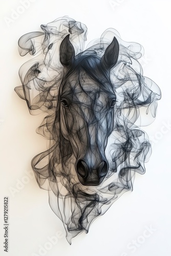 Abstract Grayscale Horse Emerging From Smoke Cloud