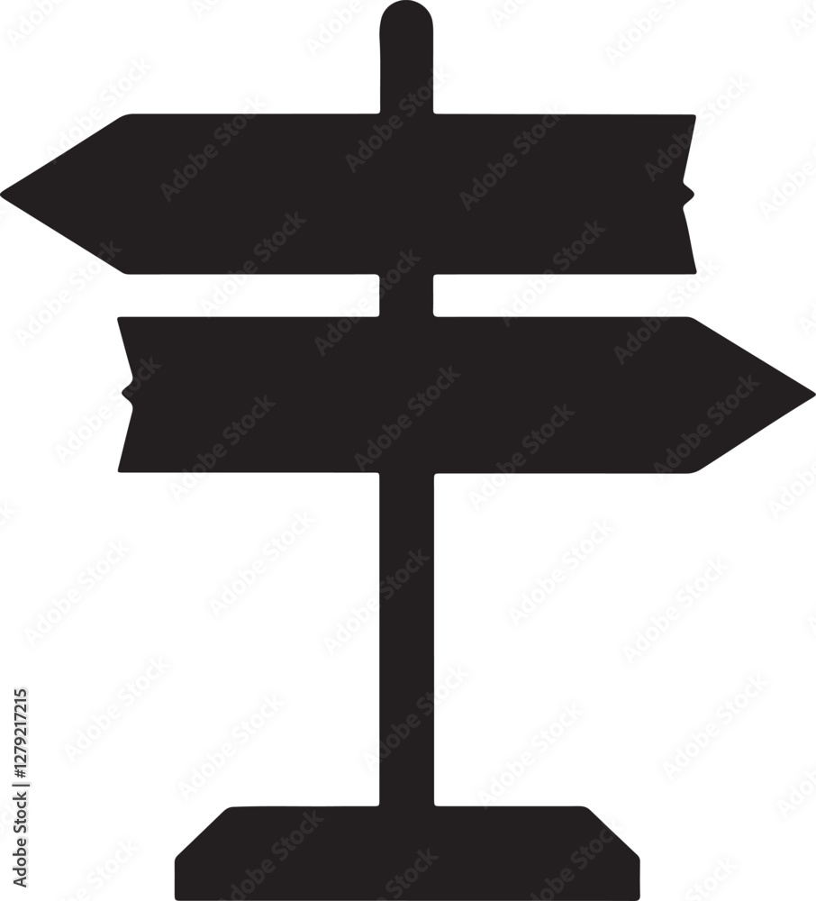 direction arrow wooden road sign board silhouette, black and white silhouette, vector and illustration direction arrow wooden road sign board silhouette, black and white silhouette, vector and illustration