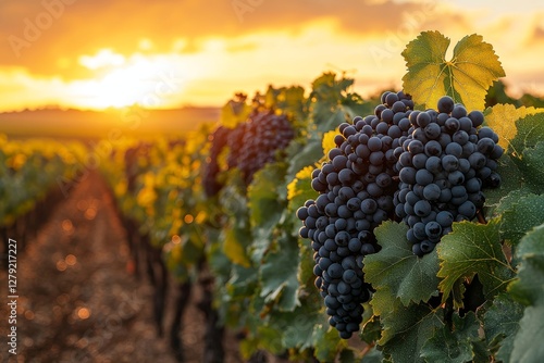Vineyard grapes at sunset wine country nature photography scenic landscape warm atmosphere harvest time