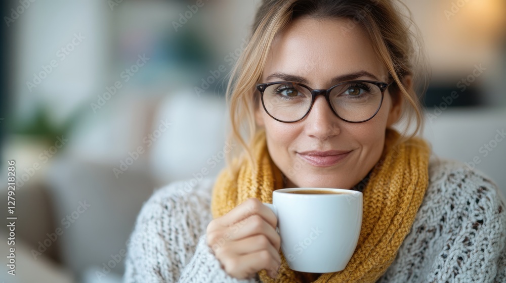 Relaxed woman enjoying decaffeinated coffee at home during the night Relaxed woman enjoying decaffeinated coffee at home during the night