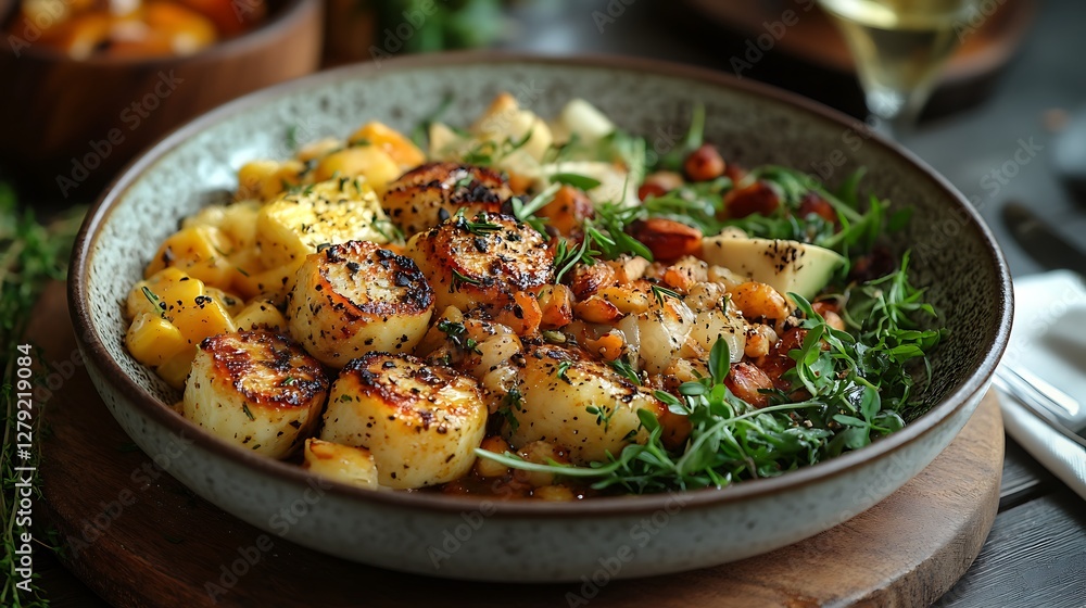 Nutritious plant based dish served in a cozy dining setting Nutritious plant based dish served in a cozy dining setting