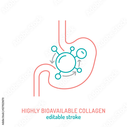 Minimalist line icon. Highly bioavailable collagen outline pictogram.
