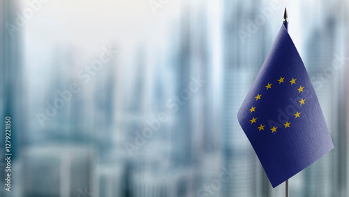 Small national flag of the European Union on a black background