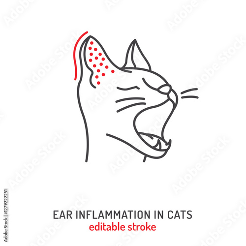 Ear infection in cat. Linear icon, pictogram, symbol.