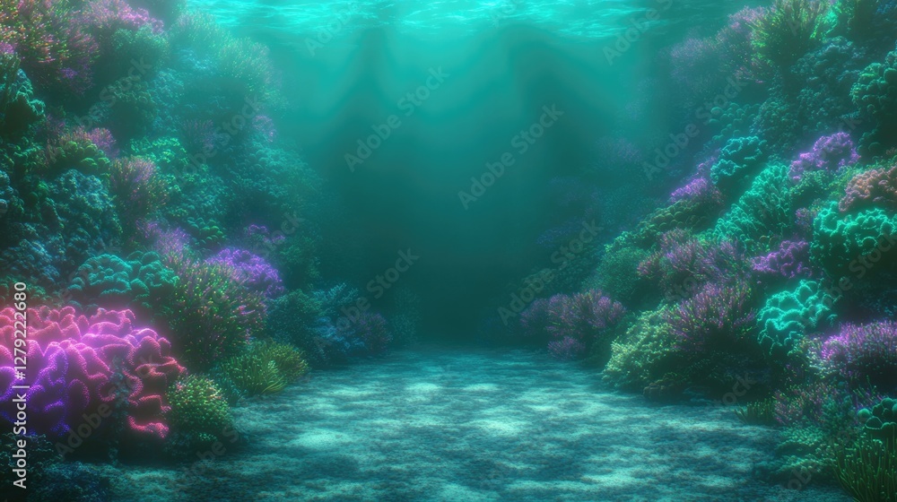 Naklejka premium Underwater scene filled with vibrant coral reefs and soft, shimm
