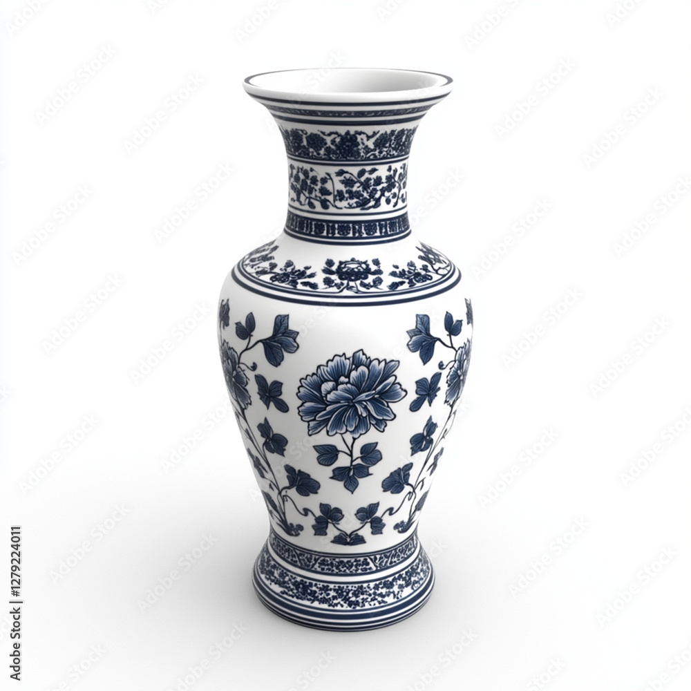 Obraz premium Delicate blue and white ceramic vase featuring floral designs and intricate patterns