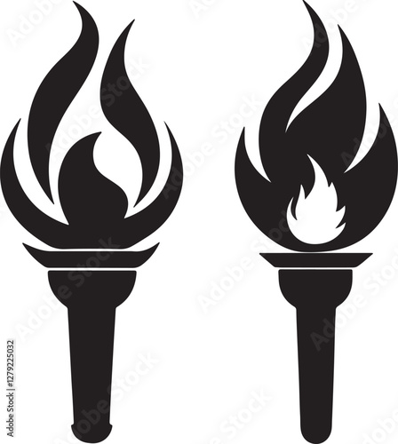 fire torch silhouette, black and white silhouette, vector and illustration