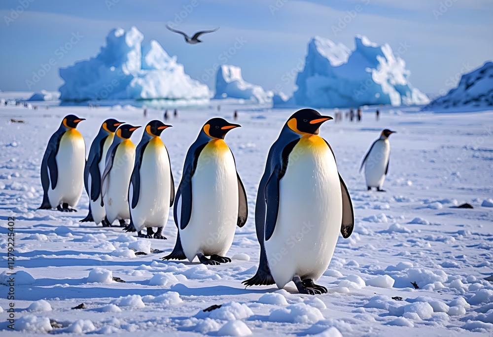 Obraz premium Penguins in the Snow: Wildlife in the Polar Region