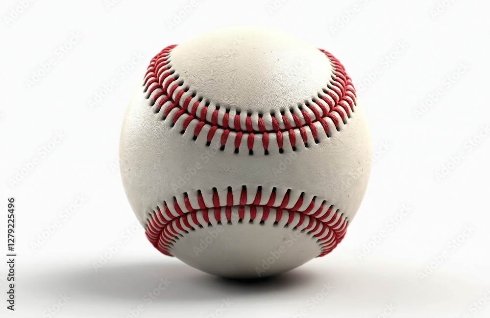 Major league baseball ball isolated on white background. Sport equipment with red stitches. Game play with leather sphere object. Team sport, competition, equipment for outdoor leisure activity. Major league baseball ball isolated on white background. Sport equipment with red stitches. Game play with leather sphere object. Team sport, competition, equipment for outdoor leisure activity.