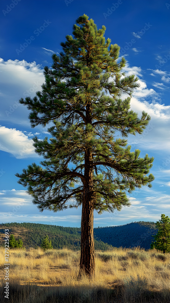 Solitary Sentinel: The Timeless Elegance of a Lone Ponderosa Pine in Nature's Embrace Solitary Sentinel: The Timeless Elegance of a Lone Ponderosa Pine in Nature's Embrace