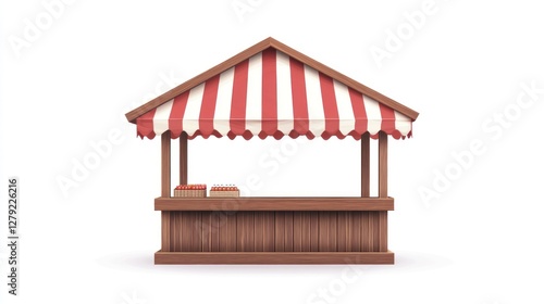 Wallpaper Mural Wooden market stall, red striped awning, white background, food display,  website design Torontodigital.ca